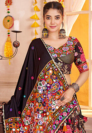 Navratri Special Viscose Cotton Lehenga in Black