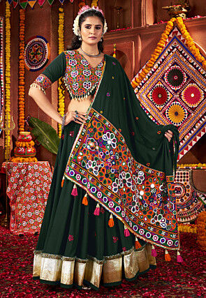 Navratri Special Viscose Cotton Lehenga in Dark Green