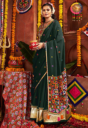 Navratri Special Viscose Cotton Lehenga in Dark Green