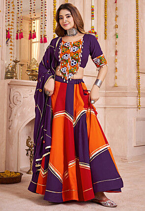 Navratri Special Viscose Cotton Lehenga in Multicolor
