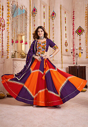 Navratri Special Viscose Cotton Lehenga in Multicolor