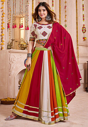 Navratri Special Viscose Cotton Lehenga in Multicolor