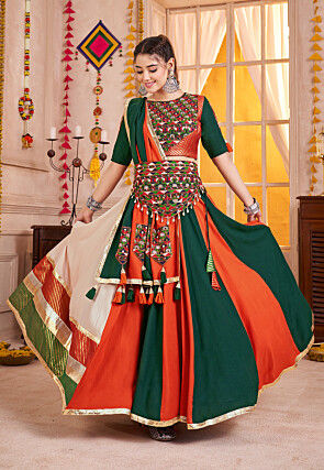 Navratri Special Viscose Cotton Lehenga in Multicolor