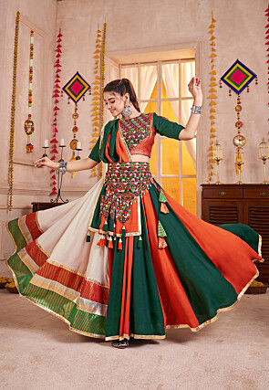Navratri Special Viscose Cotton Lehenga in Multicolor