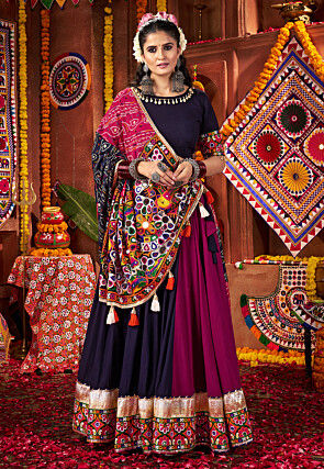 Navratri Special Viscose Cotton Lehenga in Navy Blue and Purple