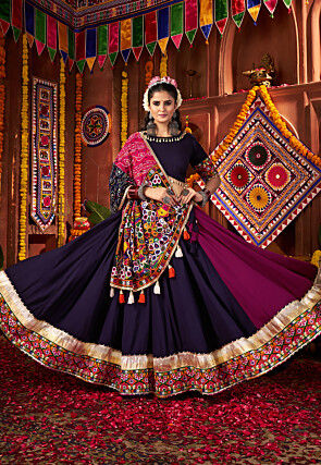 Navratri Special Viscose Cotton Lehenga in Navy Blue and Purple