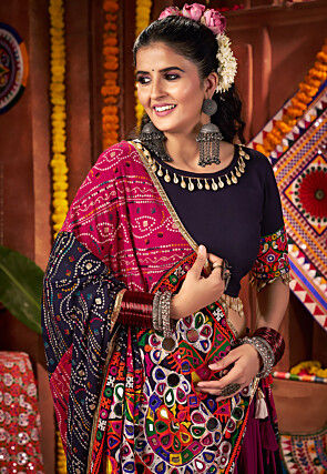 Navratri Special Viscose Cotton Lehenga in Navy Blue and Purple