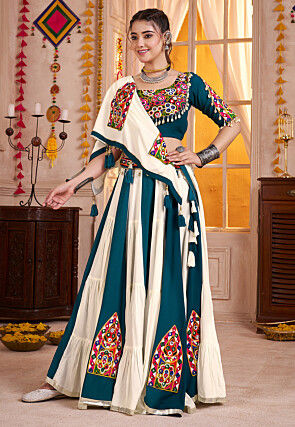 Navratri Special Viscose Cotton Lehenga in Off White