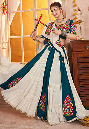 Navratri Special Viscose Cotton Lehenga in Off White