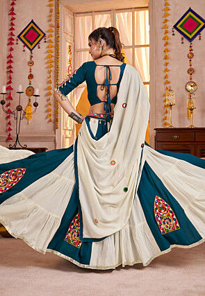 Navratri Special Viscose Cotton Lehenga in Off White