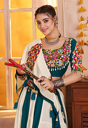 Navratri Special Viscose Cotton Lehenga in Off White