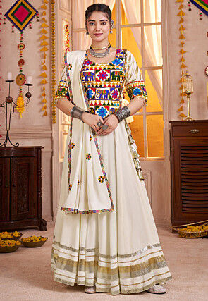 Navratri Special Viscose Cotton Lehenga in Off White