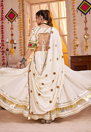 Navratri Special Viscose Cotton Lehenga in Off White