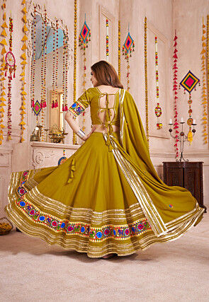 Navratri Special Viscose Cotton Lehenga in Olive Green