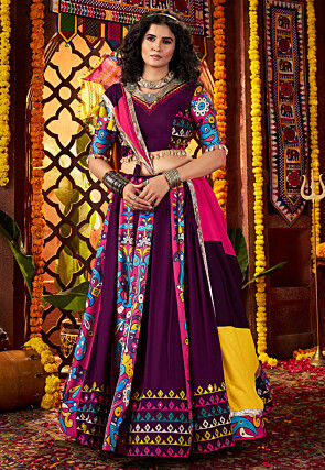 Navratri Special Viscose Cotton Lehenga in Purple
