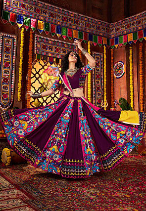 Navratri Special Viscose Cotton Lehenga in Purple