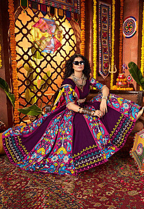 Navratri Special Viscose Cotton Lehenga in Purple