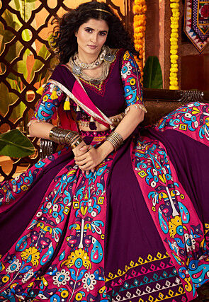Navratri Special Viscose Cotton Lehenga in Purple