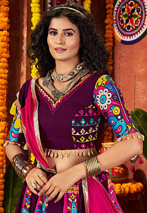 Navratri Special Viscose Cotton Lehenga in Purple