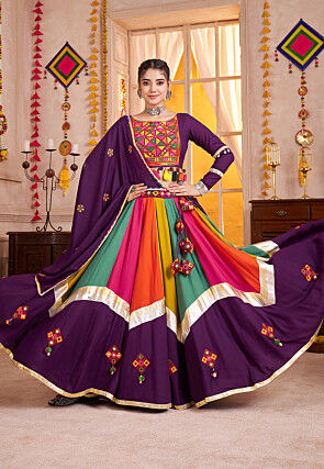 Navratri Special Viscose Cotton Lehenga in Purple