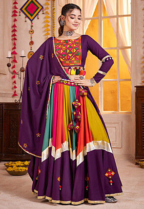 Navratri Special Viscose Cotton Lehenga in Purple