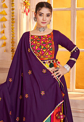 Navratri Special Viscose Cotton Lehenga in Purple