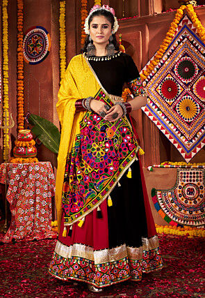 Navratri Special Viscose Cotton Lehenga in Red and Black