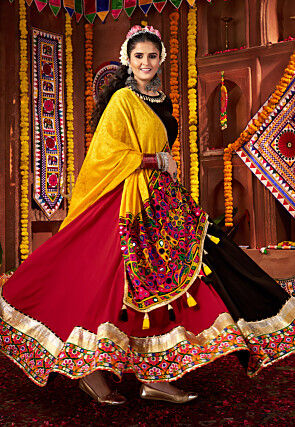 Navratri Special Viscose Cotton Lehenga in Red and Black