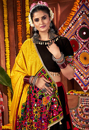 Navratri Special Viscose Cotton Lehenga in Red and Black