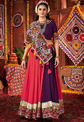 Navratri Special Viscose Cotton Lehenga in Red and Purple