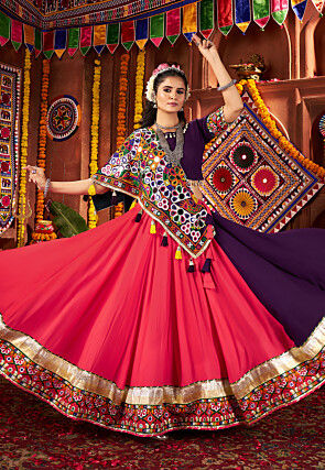Navratri Special Viscose Cotton Lehenga in Red and Purple