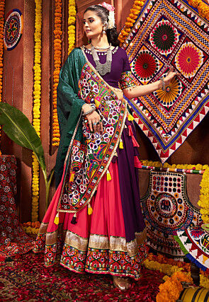 Navratri Special Viscose Cotton Lehenga in Red and Purple