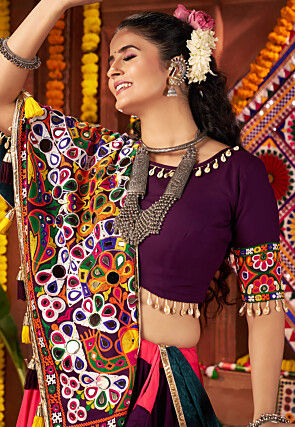 Navratri Special Viscose Cotton Lehenga in Red and Purple