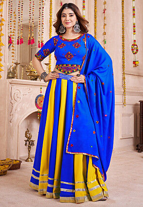 Navratri Special Viscose Cotton Lehenga in Blue and Yellow