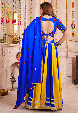 Navratri Special Viscose Cotton Lehenga in Blue and Yellow