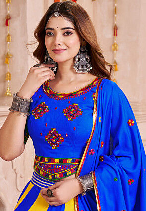 Navratri Special Viscose Cotton Lehenga in Blue and Yellow
