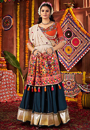 Navratri Special Viscose Cotton Lehenga in Teal Blue