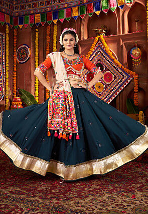 Navratri Special Viscose Cotton Lehenga in Teal Blue