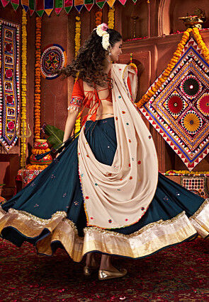 Navratri Special Viscose Cotton Lehenga in Teal Blue