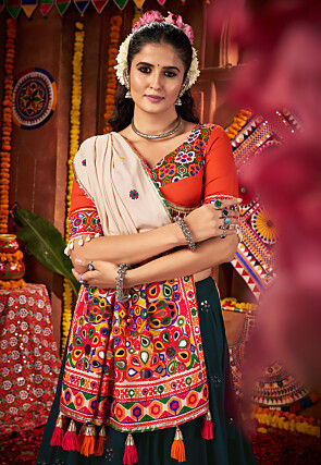 Navratri Special Viscose Cotton Lehenga in Teal Blue