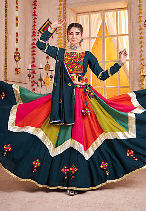 Navratri Special Viscose Cotton Lehenga in Teal Blue
