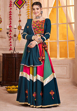 Navratri Special Viscose Cotton Lehenga in Teal Blue