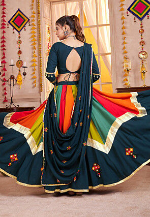 Navratri Special Viscose Cotton Lehenga in Teal Blue