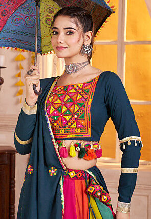 Navratri Special Viscose Cotton Lehenga in Teal Blue