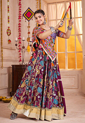 Navratri Special Viscose Cotton Lehenga in Violet