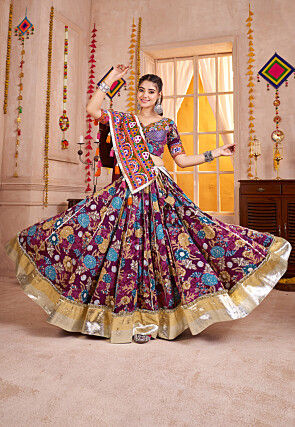 Navratri Special Viscose Cotton Lehenga in Violet