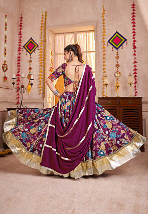 Navratri Special Viscose Cotton Lehenga in Violet