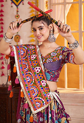 Navratri Special Viscose Cotton Lehenga in Violet