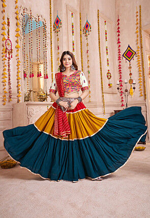 Navratri Special Viscose Cotton Tiered Lehenga in Multicolor