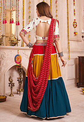 Navratri Special Viscose Cotton Tiered Lehenga in Multicolor